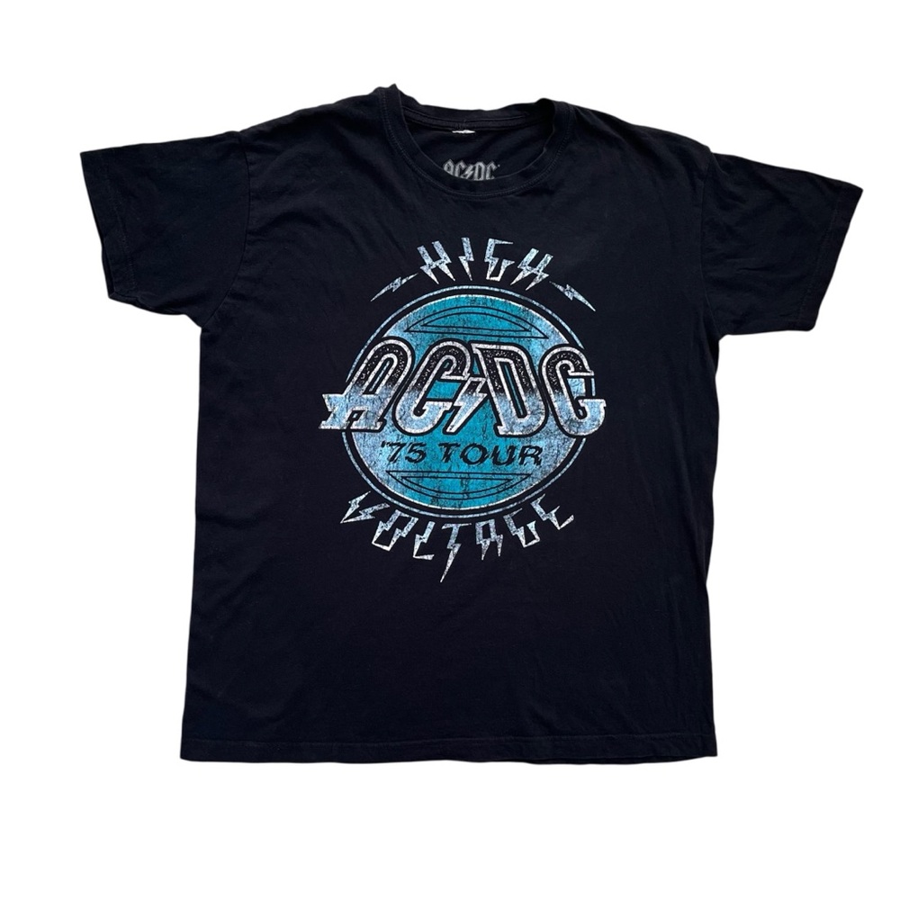 AC/DC High Voltage 1975 Concert Tour T-Shirt Unisex Black Hard Rock Size Medium
